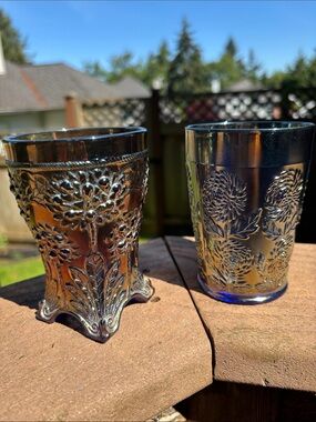 Iridescent Carnival Glass Tumblers - Blue/Purple Shine